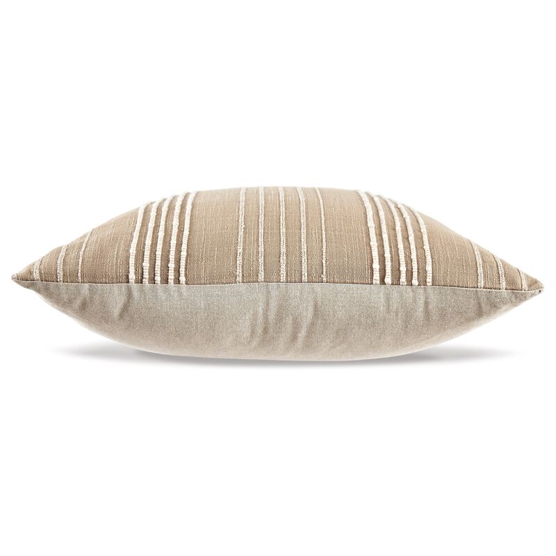 Square Accent Throw Pillow, 20 Inch, Striped Cotton, White, Tan Brown - Benzara