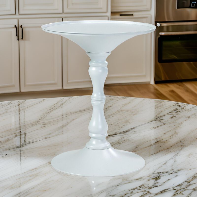 Wowi 23 Inch Side End Table, Round Hourglass Turned Base, White Finish - Benzara