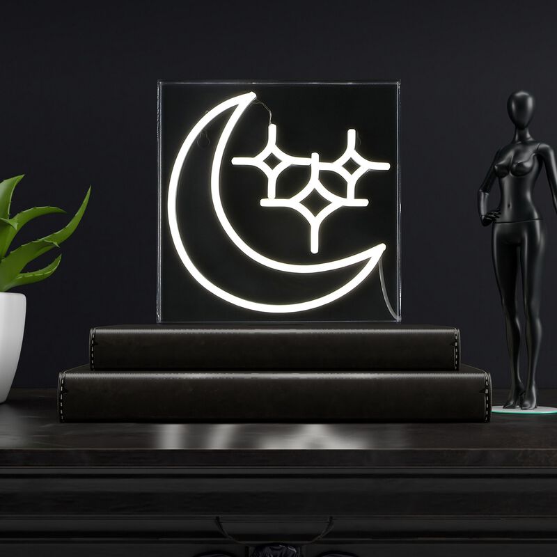 Starry Crescent 10" Square Contemporary Glam Acrylic Box USB Operated LED Neon Light