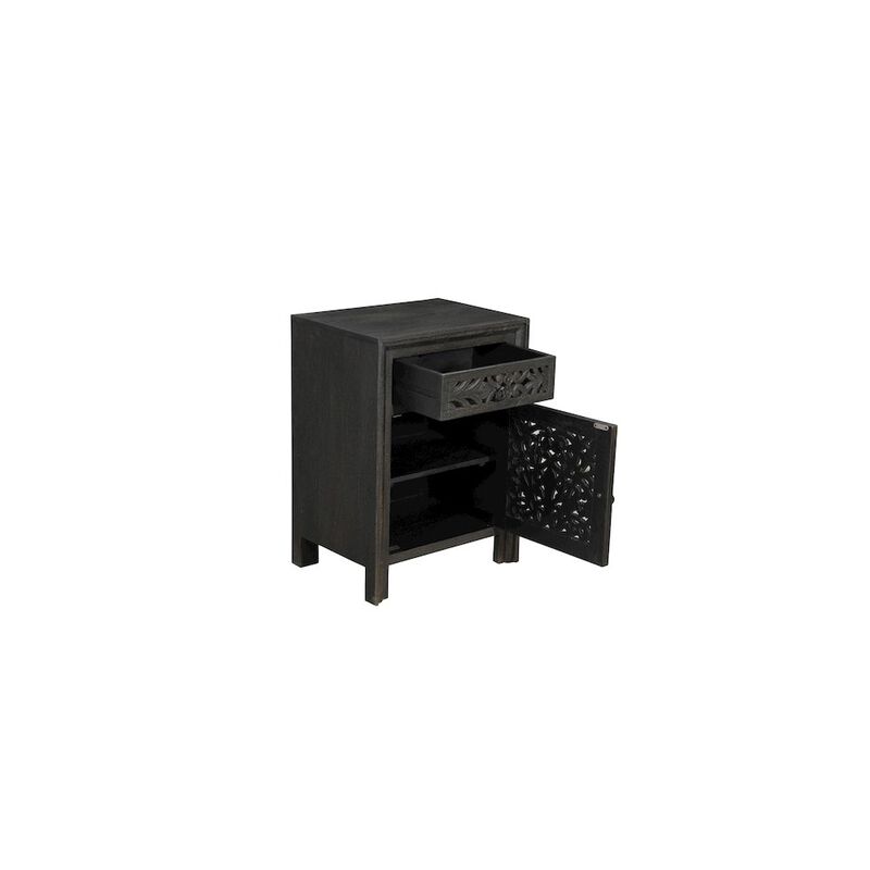 Taran Designs Calista 1-drawer 1-door Floral Carved Solid Wood Nightstand