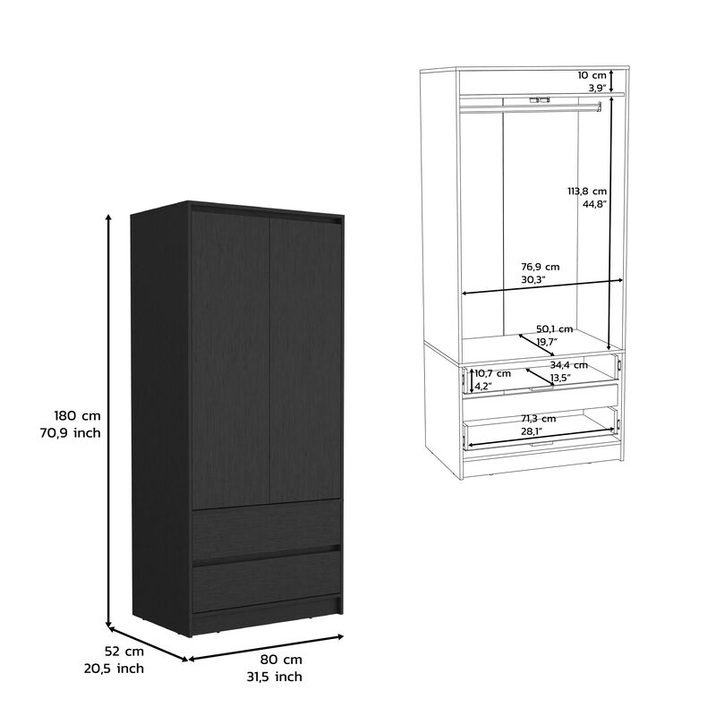 DEPOT E-SHOP Palmer 2 Drawers Armoire, Wardrobe Closet with Hanging Rod, Black