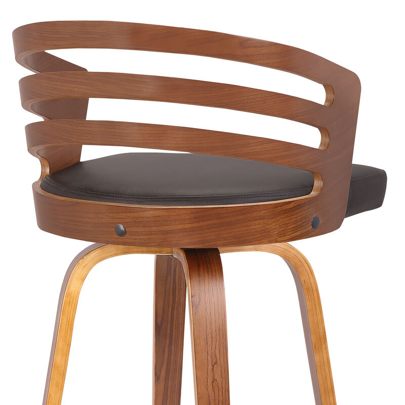 Jayden  Counter Height Swivel Grey Faux Leather and Walnut Wood Bar Stool