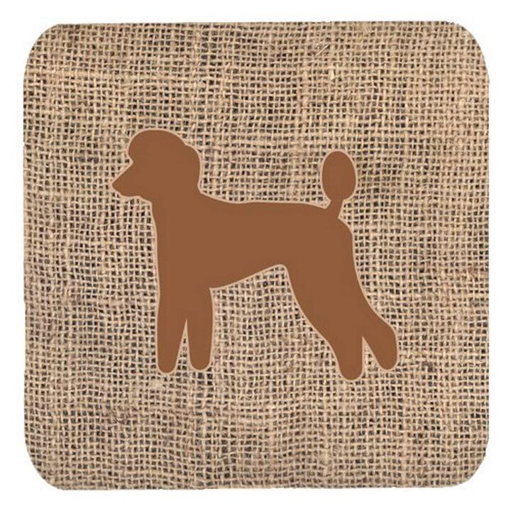 Caroline's Treasures BB1114-BL-BN-FC Poodle Burlap and Brown Foam Coasters (Set of 4), 3.5 H x 3.5 W, Multicolor