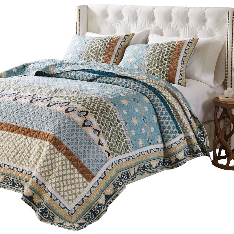Ello 3pc Full Size Quilt and Pillow Sham Set, Bohemian Print Multicolor