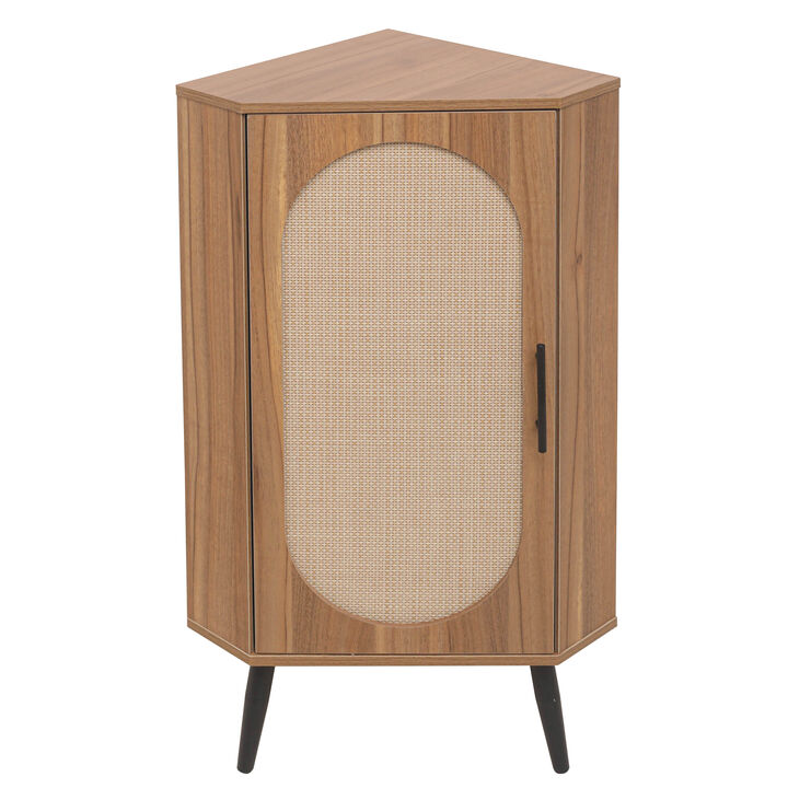 Corner cabinet ,Rattan door,Freestanding Corner Tables For Small Spaces, Corner Shelf Stand For Living Room, Kitchen, Bathroom, Bedroom