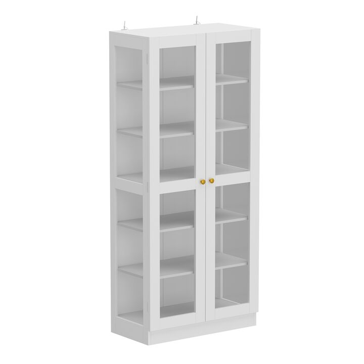 70.9 in. H White Wood 2-Glass Door Accent Cabinet with 6-Tier Shelves Kitchen Pantry Cupboard Storage Cabinet 70.9 in. H White Wood 2-Glass Door Accent Cabinet with 6-Tier Shelves Kitchen Pantry Cupboard Storage Cabinet
