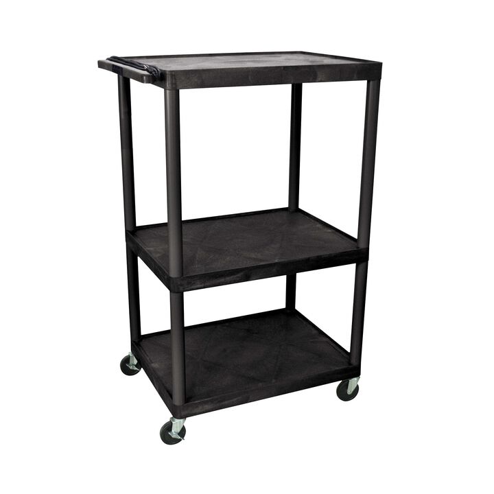 Luxor Black Endura 3 Shelf Presentation Cart 54 1/4"H
