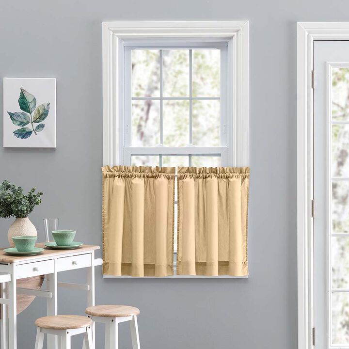 Ellis Stacey Solid Color Window 1.5" Rod Pocket High Quality Fabric Tailored Tier Pair 56"x30" Almond