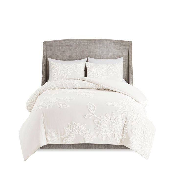 Gracie Mills Anita 3-Piece Tufted Cotton Chenille Floral Duvet Cover Set