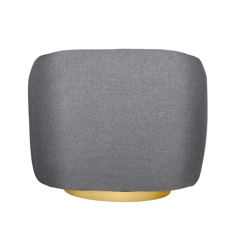 Eros 35 Inch Swivel Accent Chair, Plush Gray Fabric Upholstery, Gold Base - Benzara