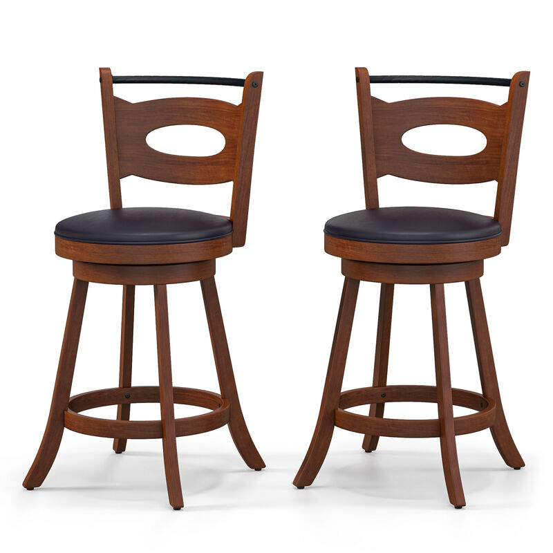 2 Pieces Swivel Bar Stools with Curved Backrest and Seat Cushions