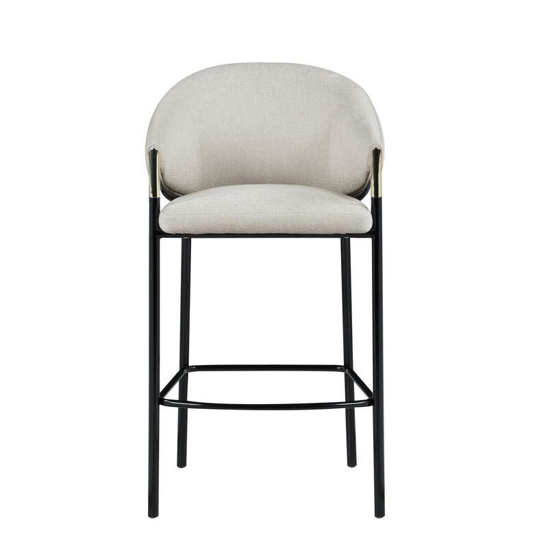 Fil 30 Inch Sloped Arm Barstools, Set of 2, Padded Curved Back, Beige Linen-Benzara