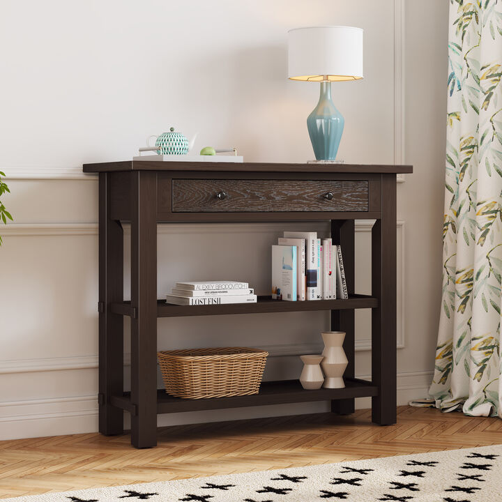 Clihome Entryway Table with Storage, Retro Console Table with Drawer and Two Sturdy Shelves for Entryway, Living Room (Navy)