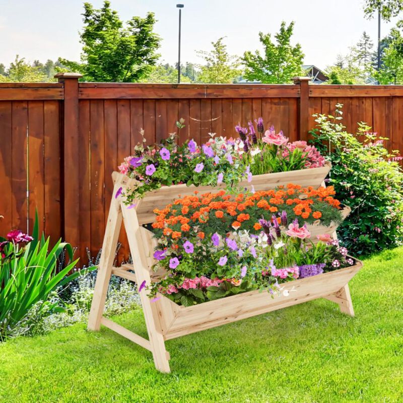 Hivvago 3 Tier Wooden Vertical Raised Garden Bed with Storage Shelf