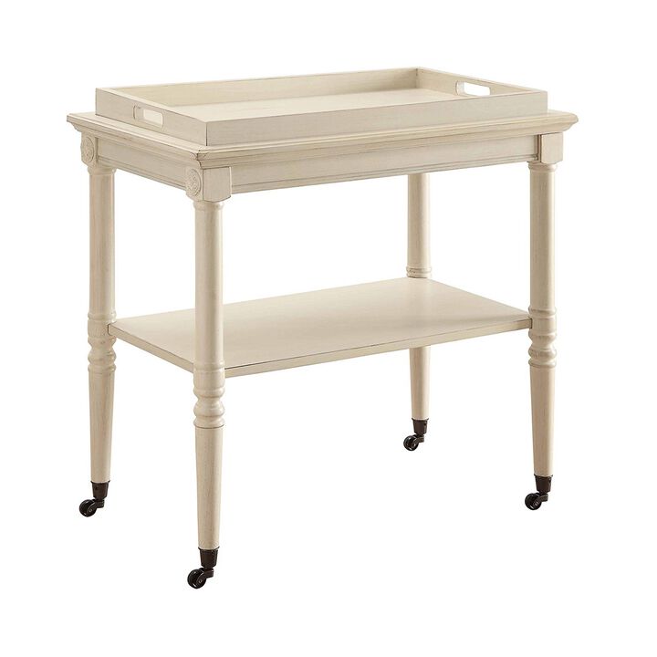 Wooden Serving Tray Table, Antique White - Benzara
