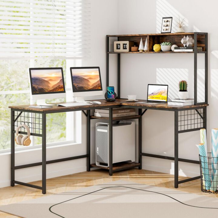 Hivvago L-shaped Desk with Power Outlet Hutch