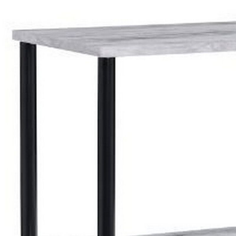 4 Tier Design Bookshelf with Metal Tubular Legs, Antique White-Benzara