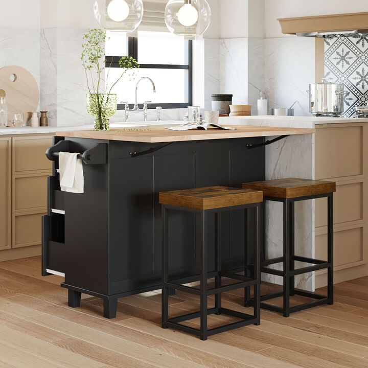 Farmhouse Kitchen Island Set with 2 Stools