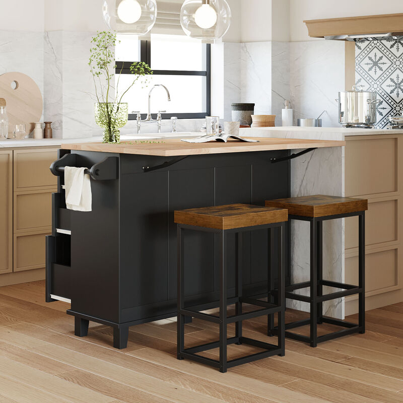 Farmhouse Kitchen Island Set with 2 Stools