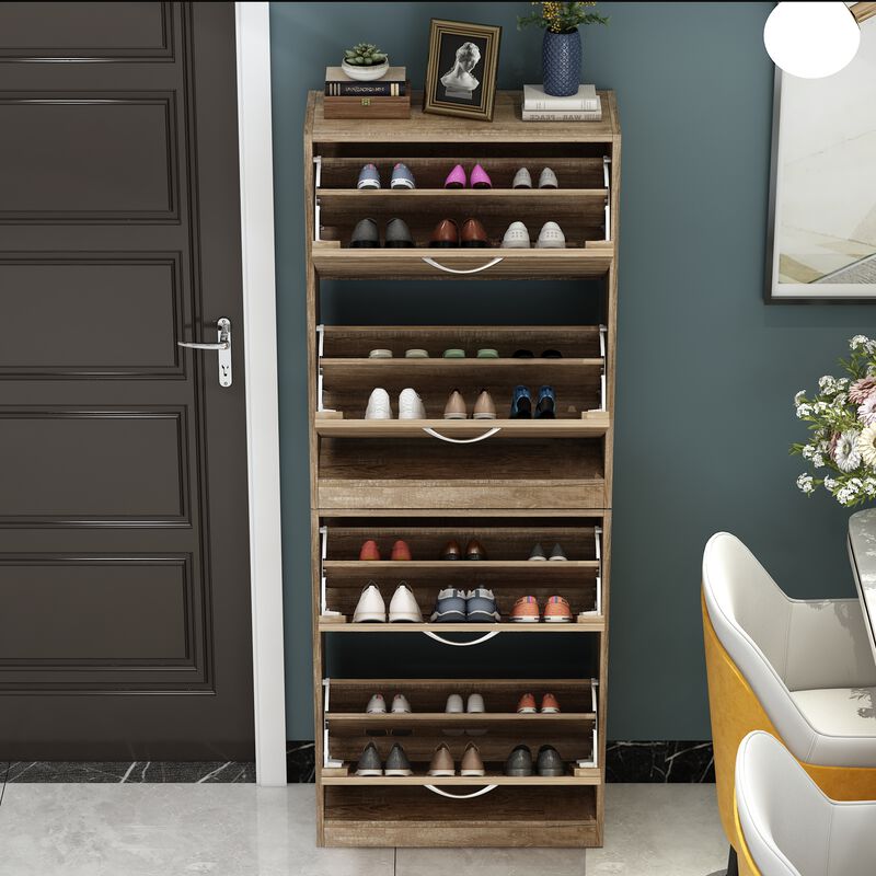 22.4 in. W x 29.5 in. H Brown Wood Louver Door Shoe Storage Cabinet with 2-Drawers for Entryway Hallway