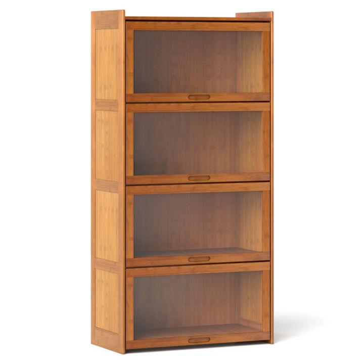 4-Tier Wicker Bookcase with Doors for Study Room Living Room