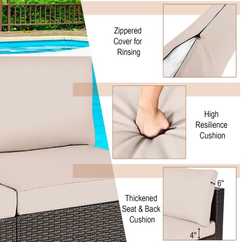 Hivvago 2 Pieces Patio Rattan Armless Sofa Set with 2 Cushions and 2 Pillows