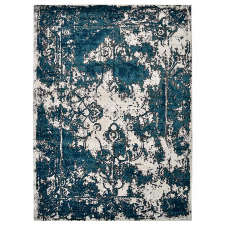 RUGSOTIC CARPETS MACHINE MADE HEATSET POLYPROPYLENE AREA RUGS  - 6'7''x9', Rectangle Shape, Ivory Blue Color, Abstract Modern Design, Midium Pile Machine Made Area Rugs (MX0022)