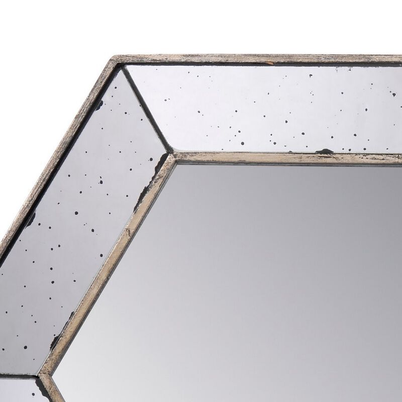 Filo 21 Inch Wall Accent Mirror, Raised Tray Edges, Hexagonal Mirror Frame-Benzara