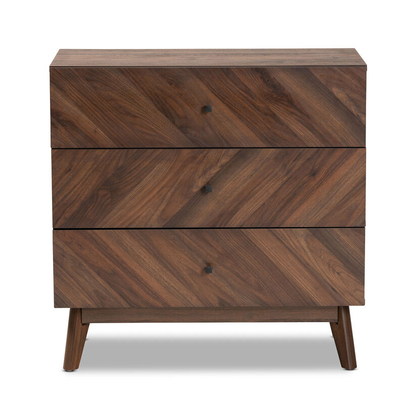 Baxton Studio Hartman Mid Century Modern Walnut Brown Finished Wood 3 Drawer Storage Chest
