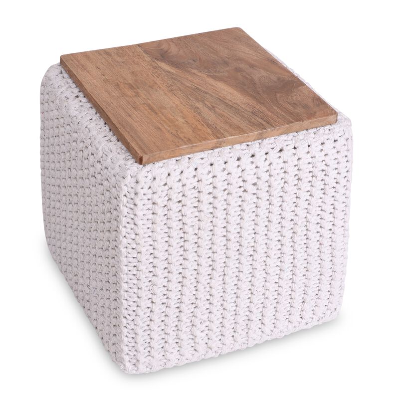 Loft Lyfe Joana Cotton Yarn 3-in-1 Pouf/Ottoman/End Table