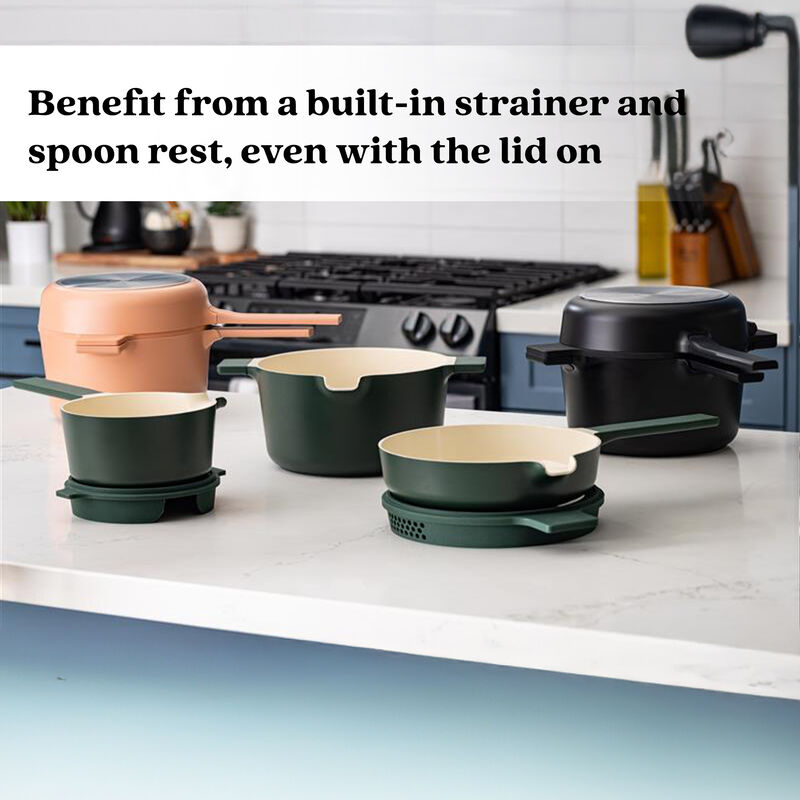 Alva Neat 5-in-1 Ceramic Nonstick Cookware Nesting Set, Recycled Aluminum Non-Toxic PFAS, PFOA & PTFE Free, Frying Pan, Cookware Set Compatible with All Cooktops & Induction Safe, Oven Safe