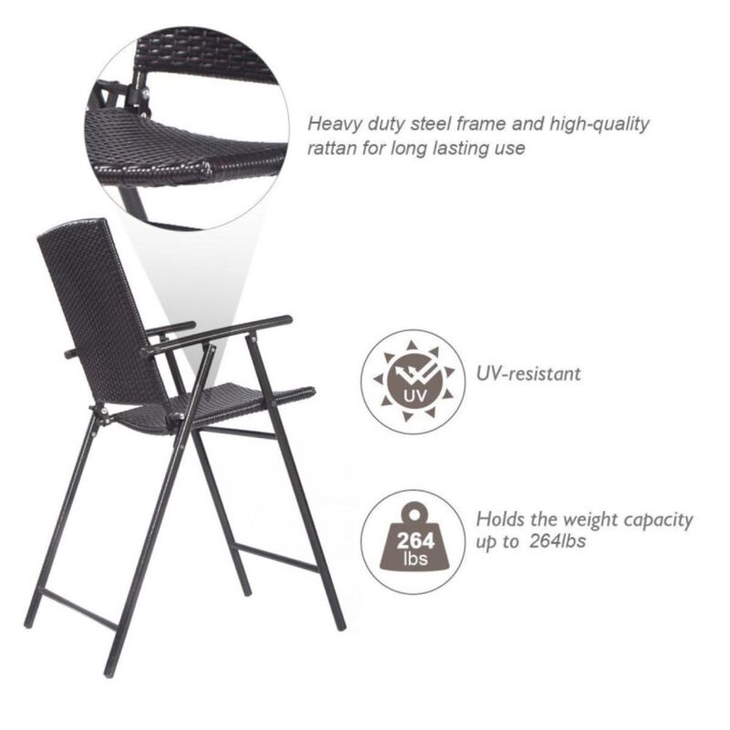 Hivvago Set of 4 Folding Rattan Bar Chairs with Footrests and Armrests for Outdoors and Indoors