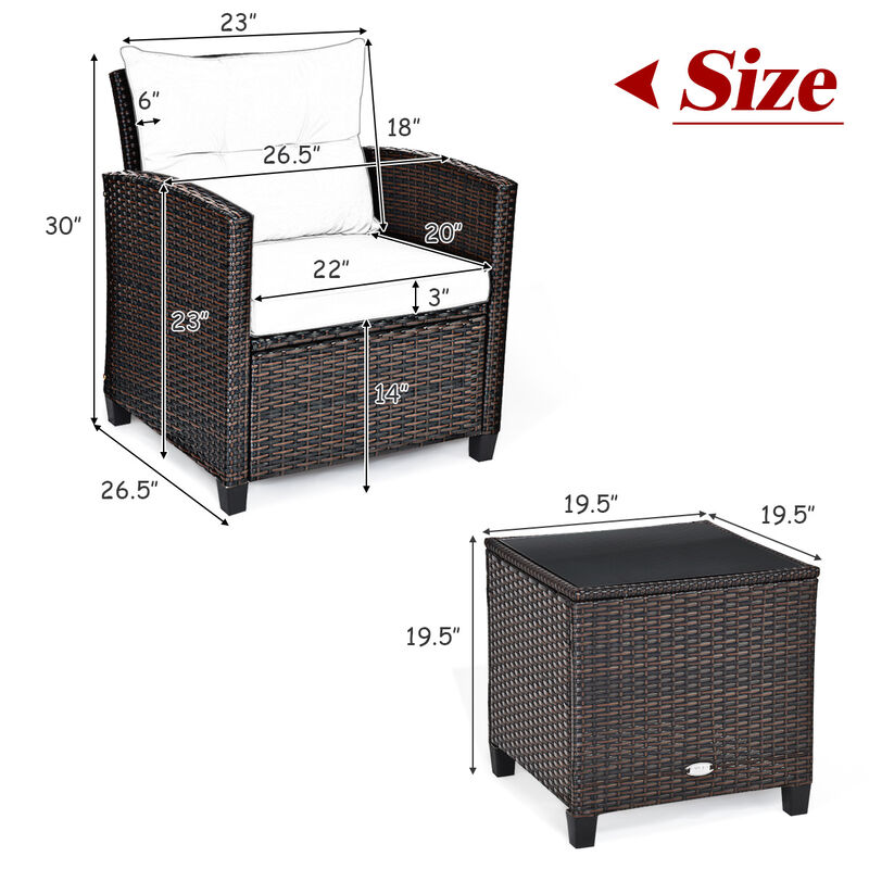 3 Pcs Patio Rattan Furniture Set Cushioned Conversation Set Coffee Table