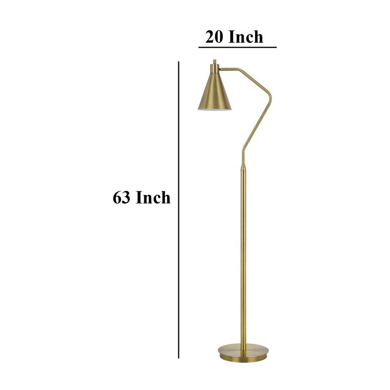 Sty 63 Inch Task Floor Lamp, Swivel Brass Shade Angled Metal Pole - Benzara