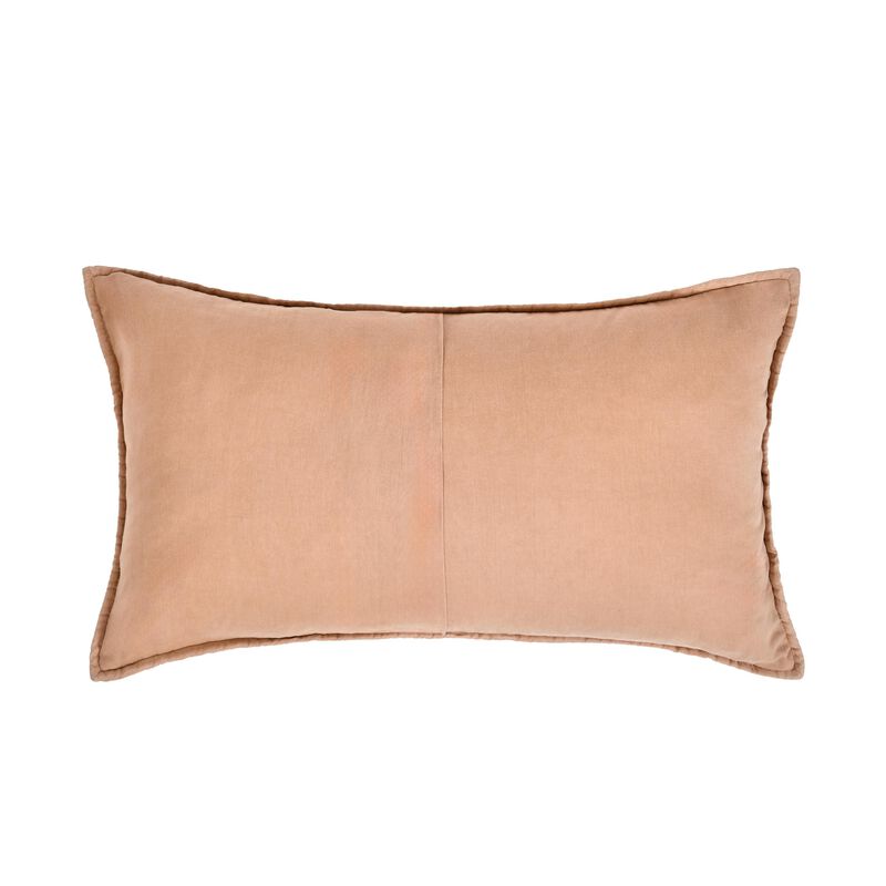Rawi Lumbar King Pillow Sham, 20x36 Clay Channel Stitch Ramie Cotton - Benzara