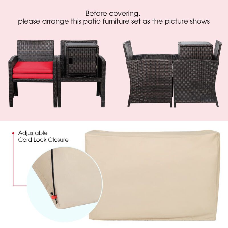 3 Pieces Patio Wicker Furniture Set with Storage Table and Protective Cover