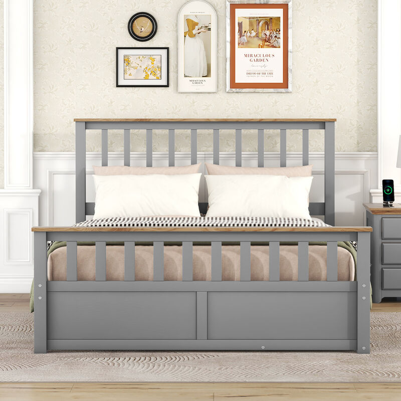 Streamdale Queen Size Wood Platform Bed With Two Drawers And Wooden Slat Support