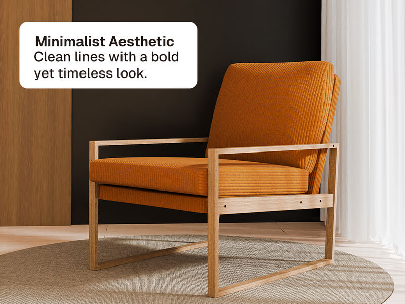 BELLEZE Modern Mustard Yellow Accent Chair, Mid-Century Corduroy Upholstered Lounge Chair, Wooden Frame Armchair for Living Room, Bedroom, or Office, Comfortable Padded Cushion