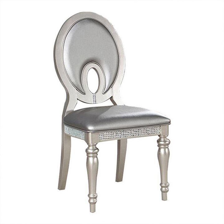 Cate 23 Inch Dining Side Chair Set of 2, Mirrored, Faux Leather, Silver - Benzara