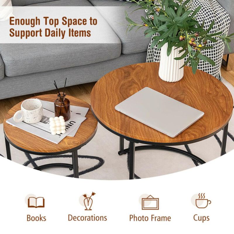 Hivvago Set of 2 Modern Round Stacking Nesting Coffee Tables