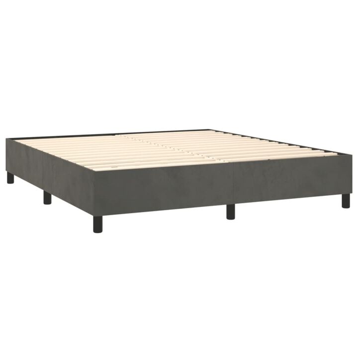vidaXL King Sized Velvet Box Spring Bed Frame - Modern Style, Dark Gray, Simple Assembly Required, 81.1"x76"x13.8"