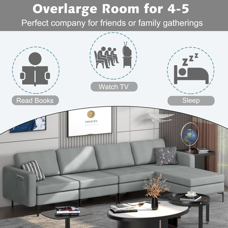 Convertible Sectional Sofa with Reversible Ottoman for Modern Living Room Furniture