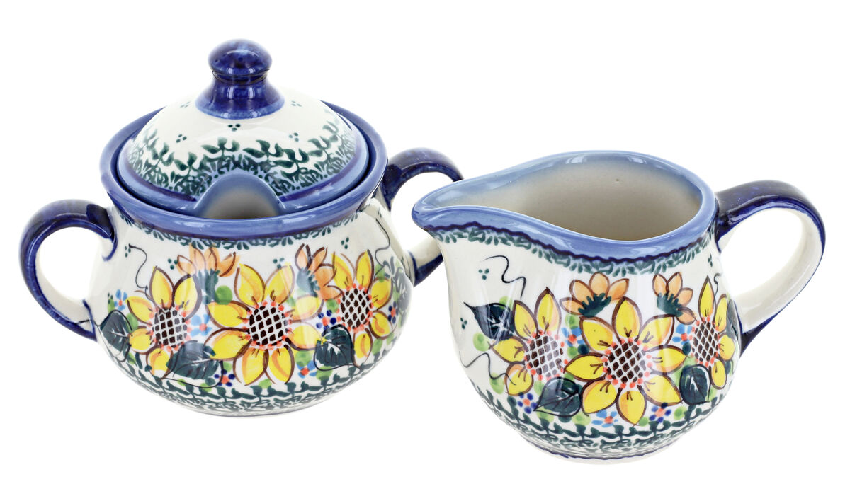Blue Rose Polish Pottery Morning Medley Cream & Sugar Set