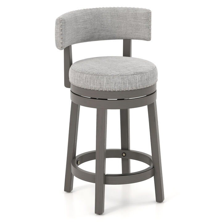 Swivel Bar Stool with Upholstered Back, Comfortable Seat, and Built-In Footrest