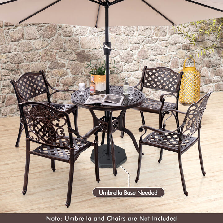 31.5 Inch Cast Aluminum Table Patio Round Dining Table with Umbrella Hole