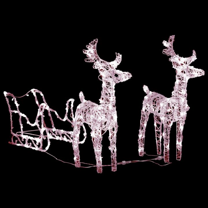 2pc Outdoor Christmas Reindeer with Sleigh, 160 Warm White LED Lights - Benzara