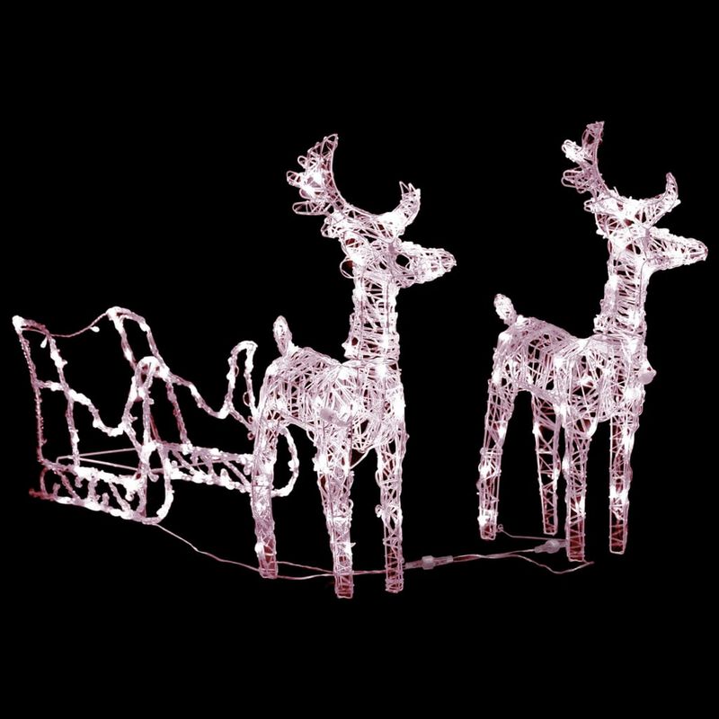 2pc Outdoor Christmas Reindeer with Sleigh, 160 Warm White LED Lights - Benzara