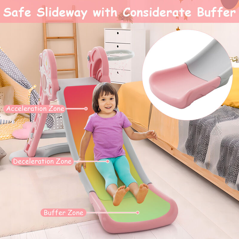 3-in-1 Folding Slide Playset with Basketball Hoop and Small Basketball