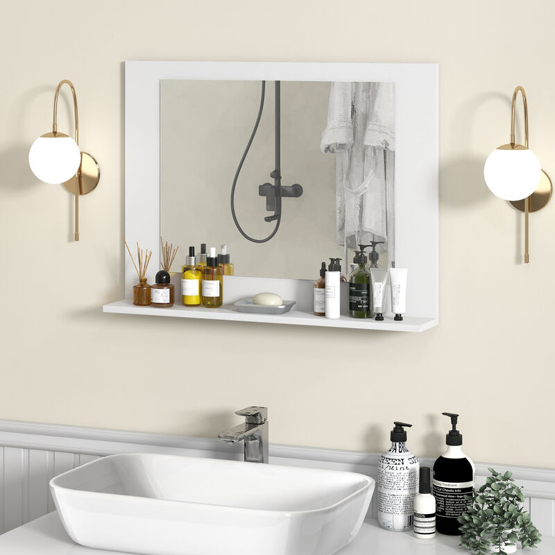 Rectangular Bathroom Mirror with Shelf for Storage and Organization
