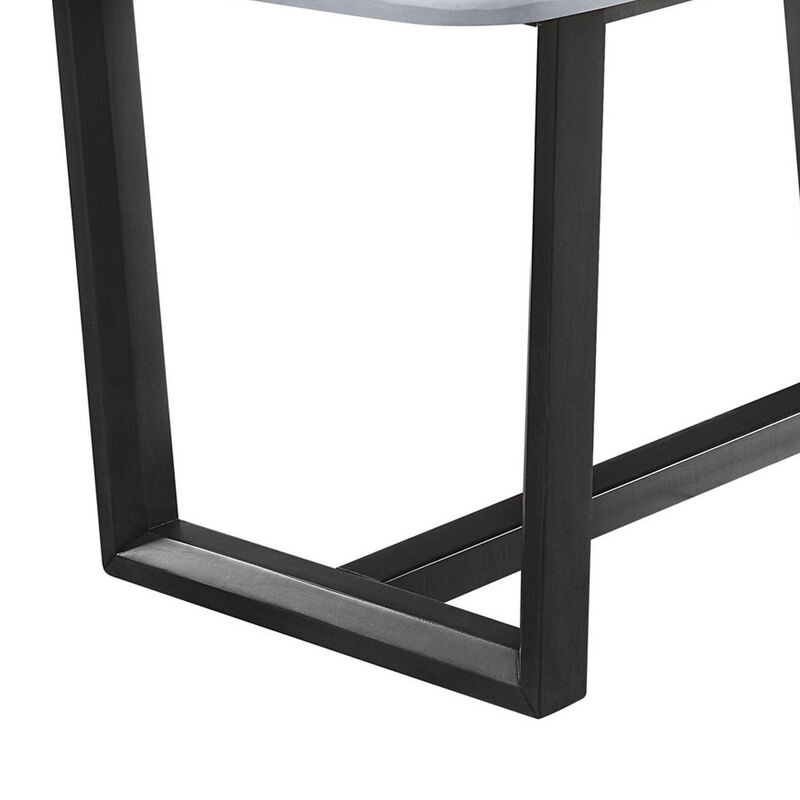 Dining Table with Marble Top and Trestle Base, Gray - Benzara